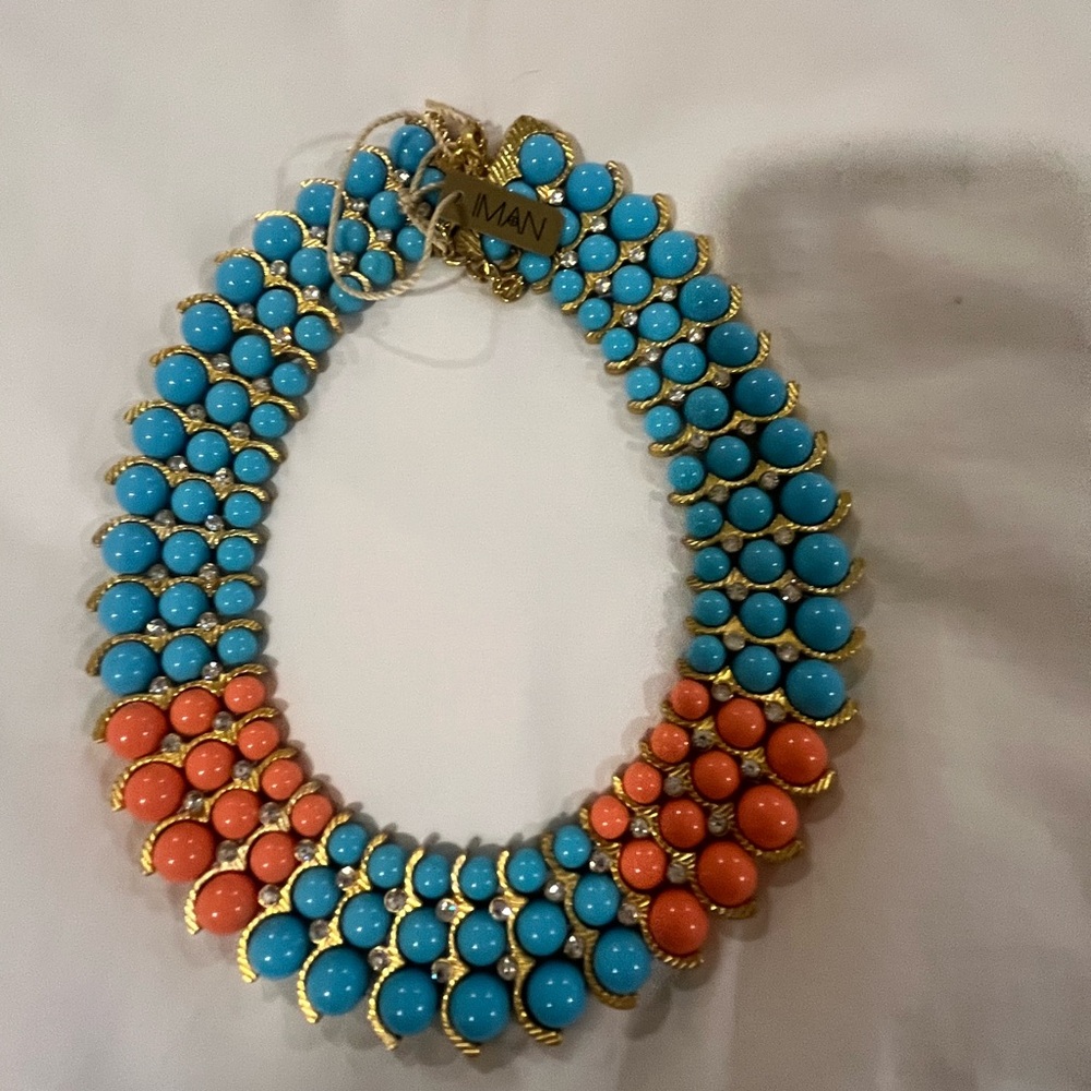 IMAN Blue and Orange Multi-Layered Necklace